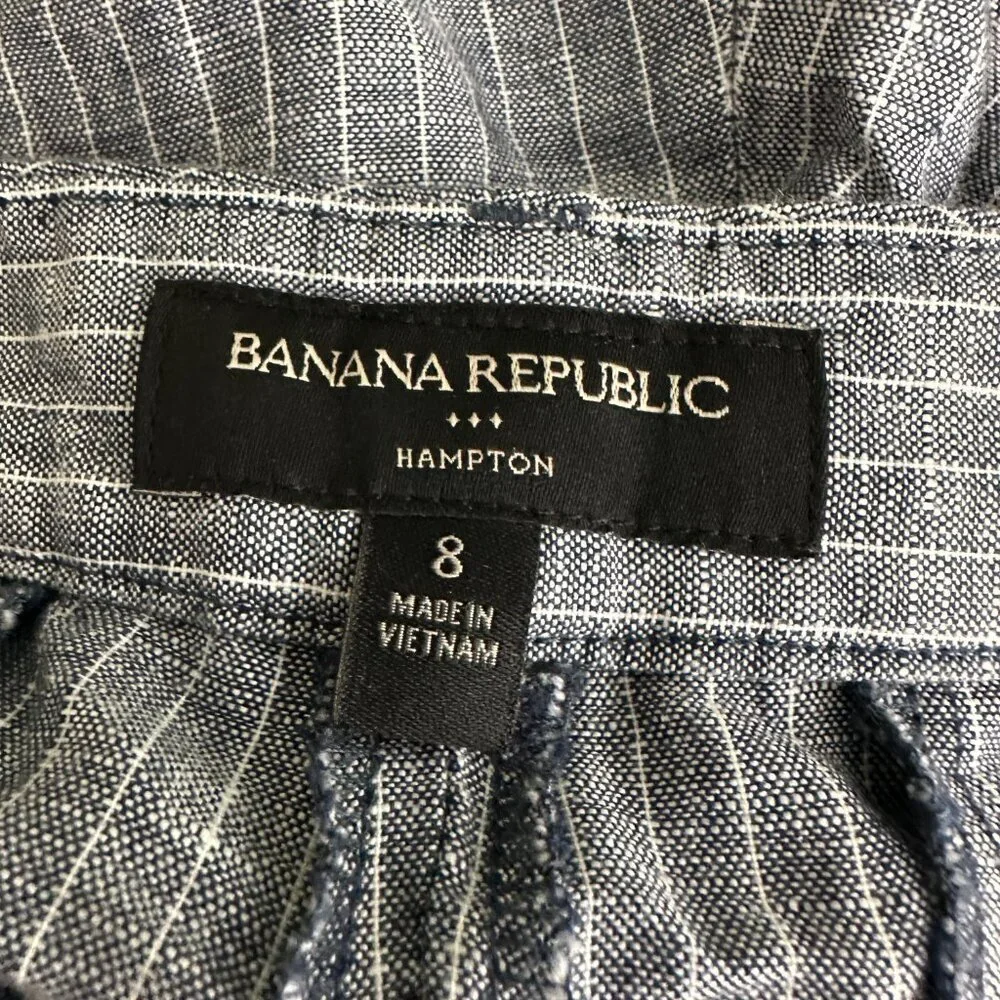 2/$30 Banana Republic Stripe Linen Blend Hampton Fit Capri Mid Rise Slate #A1427